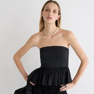 Strapless taffeta peplum top